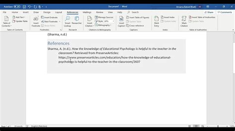 how to add website reference in word