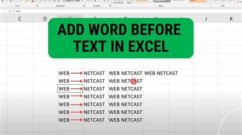 how to add word before text in excel