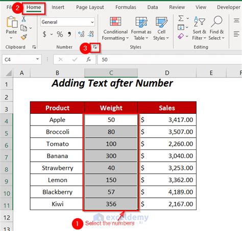 how to add words after numbers in excel