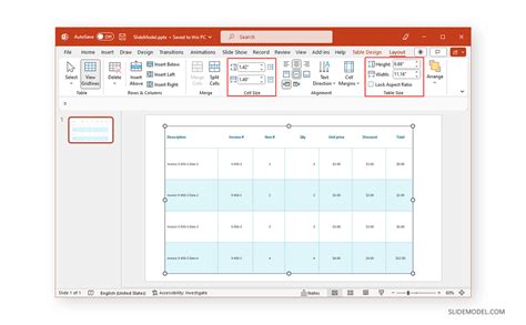 how to adjust column width in ppt