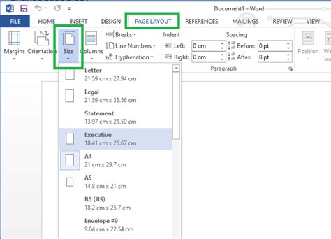 how to adjust document size in word