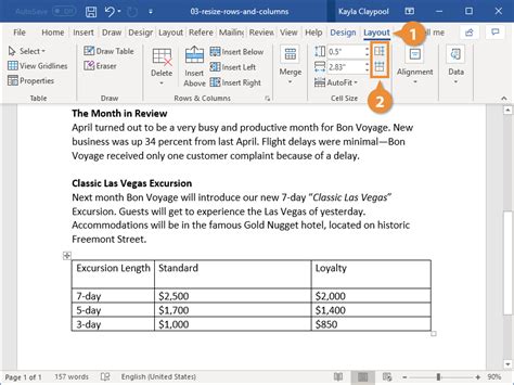 how to adjust excel table size in word