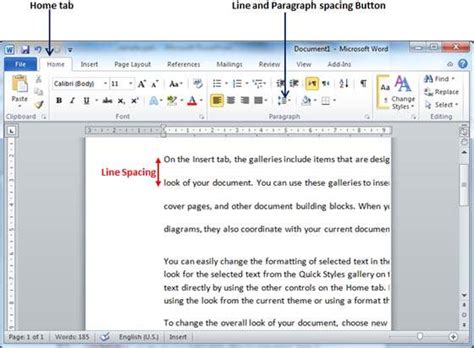 how to adjust line space in word document