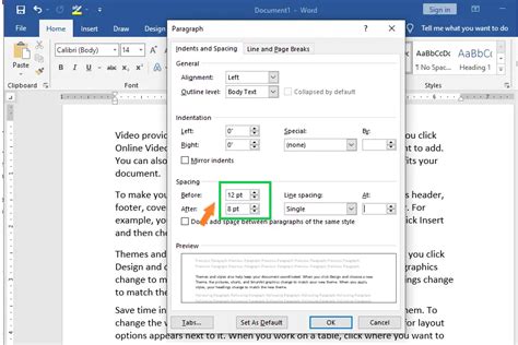 how to adjust line spacing in word table