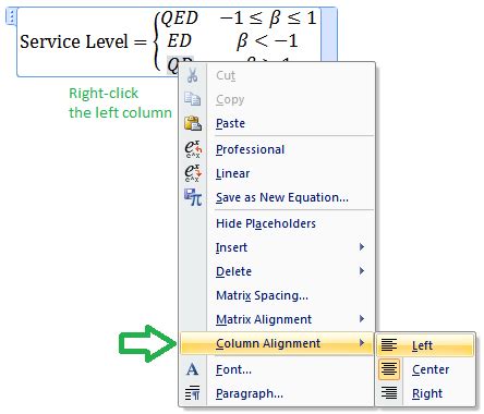 how to align math equations in word