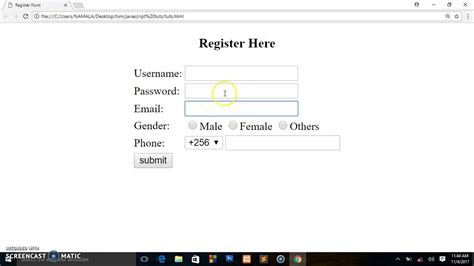 how to align registration form in html