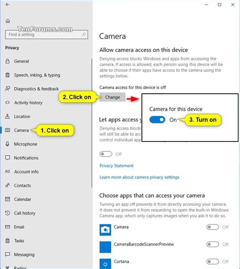 how to allow camera access on windows