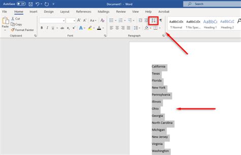 how to alphabetize a list in word