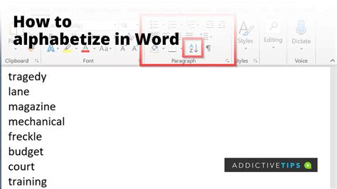 how to alphabetize in word mobile