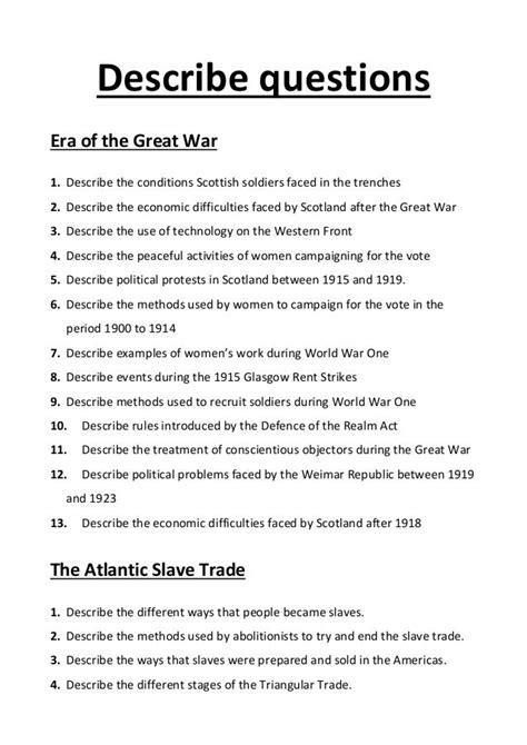 how to answer describe questions in history