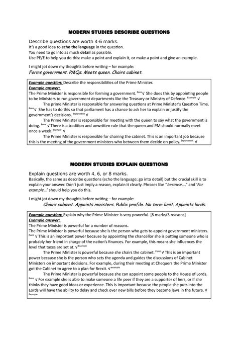 how to answer describe questions in modern studies