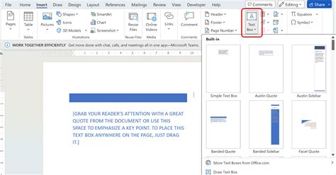 how to apply a text box in word