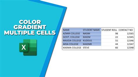 how to apply color gradient across multiple cells in excel