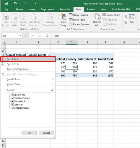 how to apply custom sort in pivot table