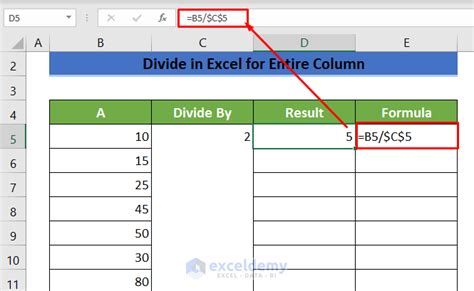 how to apply divide formula in excel for entire column