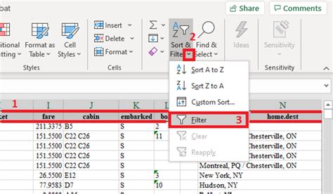 how to apply filter and sort in excel