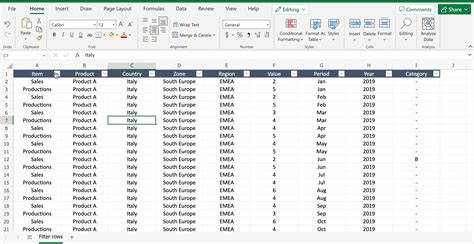 how to apply filter in third row in excel