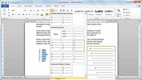 how to apply numbering format in word