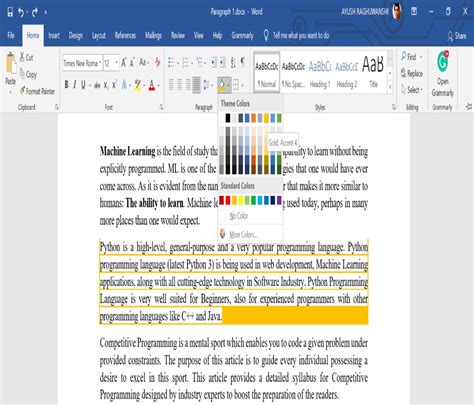 how to apply paragraph shading in microsoft word