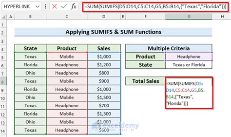 how to apply sumifs formula in excel