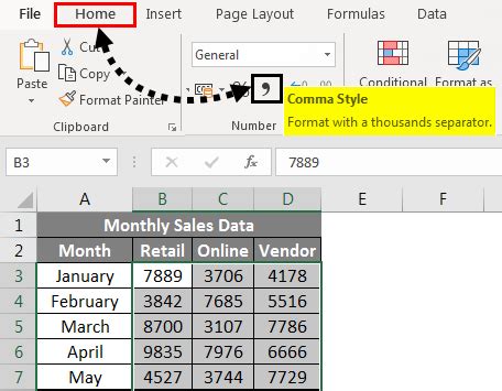 how to apply the comma format in excel
