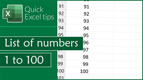 how to arrange 1 to 100 in excel