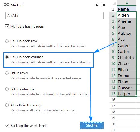 how to arrange cells in excel randomly