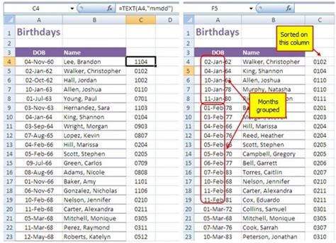 how to arrange date of birth in excel