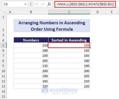 how to arrange numbers in excel ascending