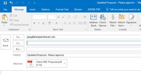 how to attach a file in sharepoint to an email