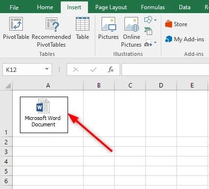 how to attach excel file in word as icon