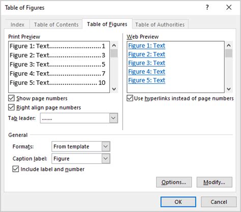 how to auto generate list of tables in word