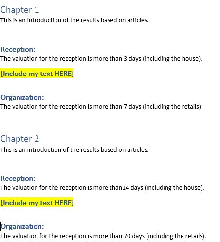 how to auto insert same text in multiple locations in word document