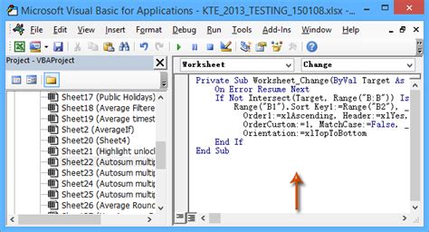 how to auto sort in excel vba