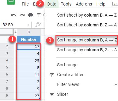 how to auto sort numbers in google sheets