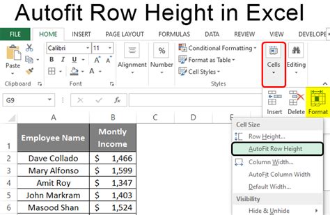 how to autofit row height in excel