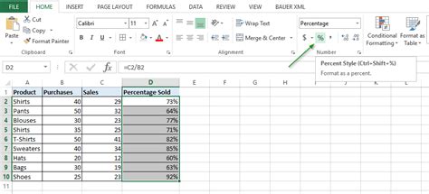 how to automatically add percentage in excel