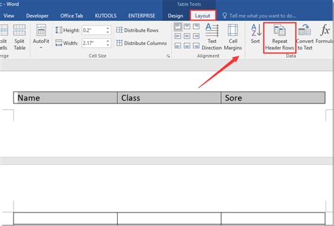 how to automatically add table header in word