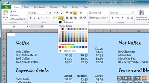 how to automatically change font colour in excel