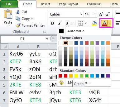 how to automatically change text color in excel based on text