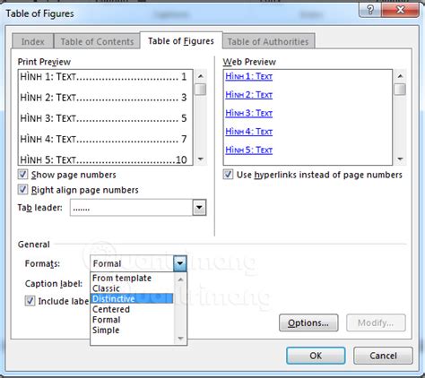 how to automatically create list of tables in word