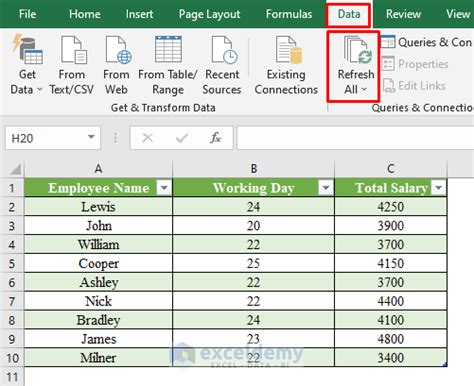 how to automatically update query in excel