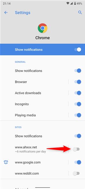 how to block notifications from a website on chrome android