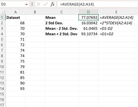 how to calculate 2 standard deviations in excel