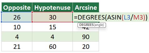 how to calculate arcsin in excel