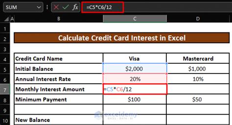 how to calculate credit card interest in excel template