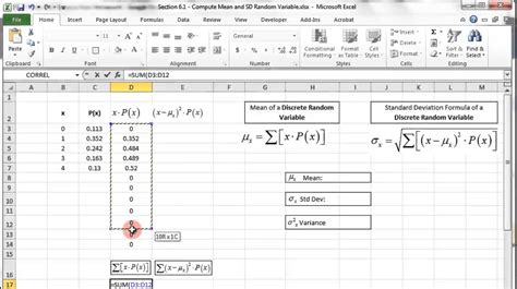 how to calculate discrete random variable in excel