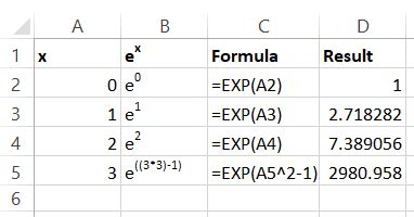 how to calculate e x in excel