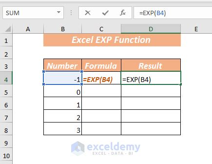 how to calculate exp in excel