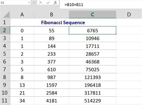 how to calculate fibonacci sequence in excel